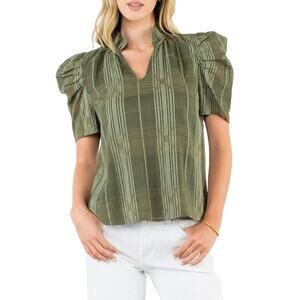 NWT THML - Olive Puff Sleeve Blouse | Modern Feminine Boutique Top | XS